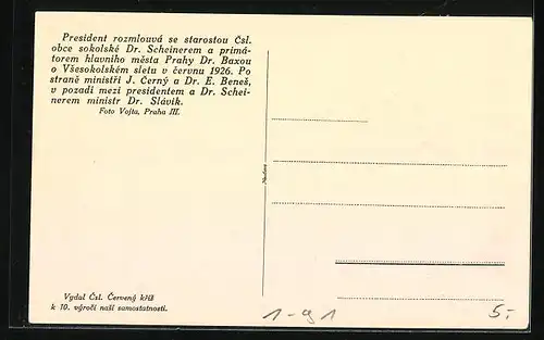 AK Präsident Masaryk (TGM), bei einem Empfang im Gespräch