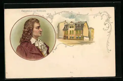 Lithographie Friedrich von Schiller im Profil, Geburtshaus