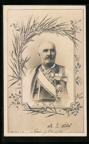 AK Nicolas I. Prinz von Montenegro mit Orden an der Uniform