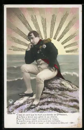 AK Napoleon auf St. Helena in nachdenklicher Pose