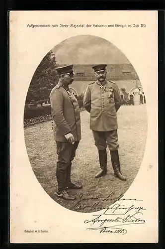 AK Kaiser Wilhelm II., Aufgenommen von der Kaiserin und Königin im Juli 1915, Paul von Hindenburg