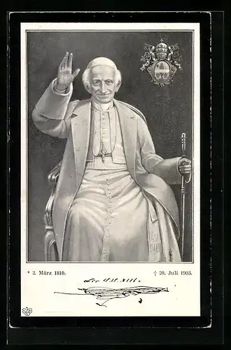 AK Der winkende Papst Leo XIII., 2. März 1810 - 20. Juli 1903