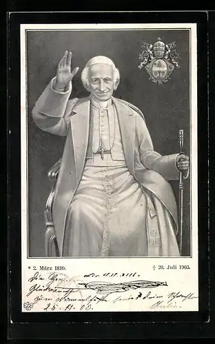 AK Der winkende Papst Leo XIII., 2. März 1810 - 20. Juli 1903