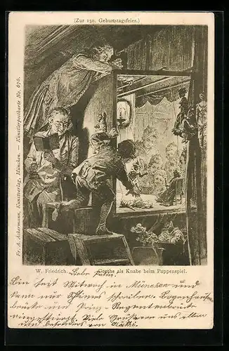 Künstler-AK Dichter Goethe als Knabe beim Puppenspiel