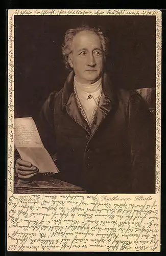 AK Weimar, Goethe mit einem Brief in der Hand