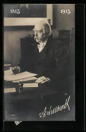 AK Bismarck am Schreibtisch sitzend