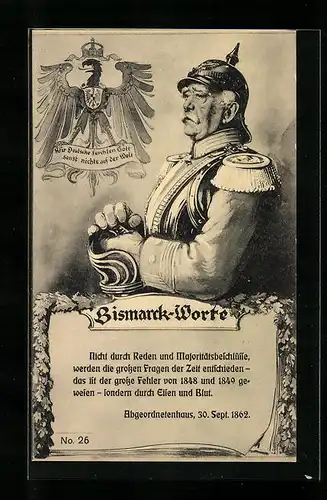 Künstler-AK Otto von Bismarck mit Pickelhaube und Uniform