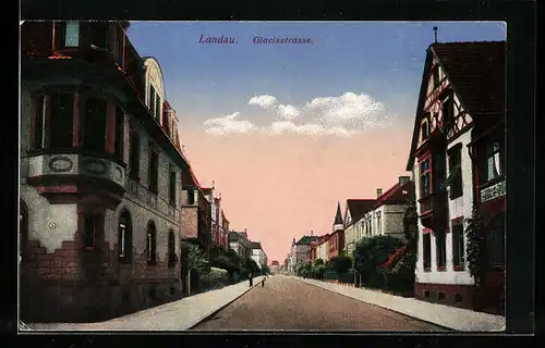 AK Landau, Abendstimmung in der Glacisstrasse