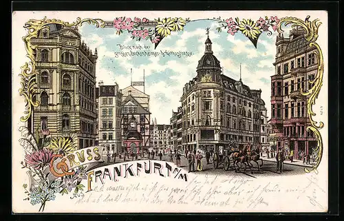 Lithographie Frankfurt a. M., Blick nach der grossen Bockenheimer- und Göthestrasse