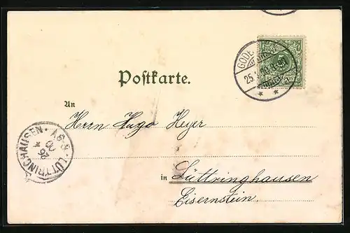 Lithographie Godesberg, Teilansicht und das Siebengebirge, Ruine, Neuer Curpark