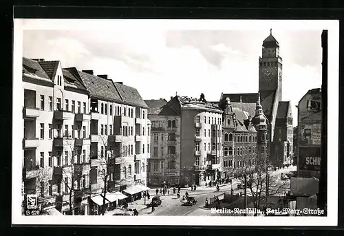 AK Berlin-Neukölln, Karl-Marx-Strasse mit Rathaus Neukölln