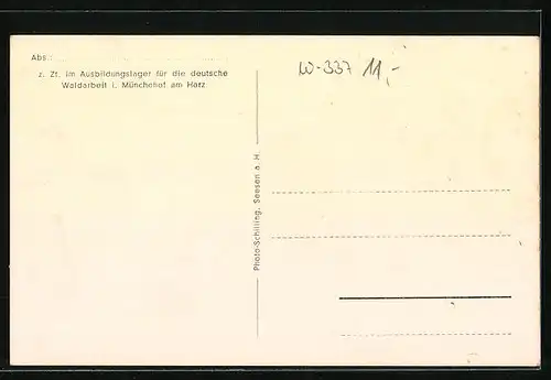 AK Münchehof am Harz, Ausbildungslager für die deutsche Waldarbeit