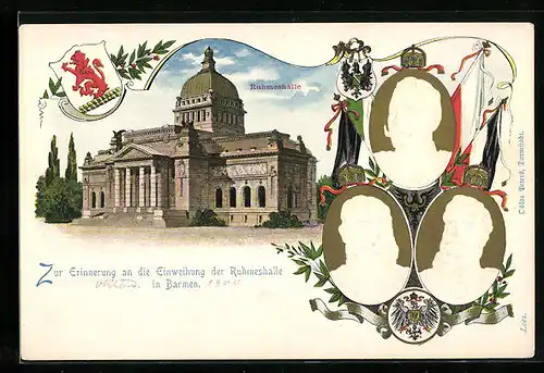 Lithographie Barmen, Ruhmeshalle, Kaiser Wilhelm II., Franz Joseph I.