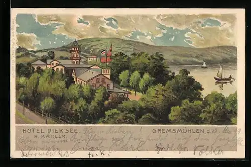 Lithographie Gremsmühlen, Hotel Dieksee, Inh. H. Kähler