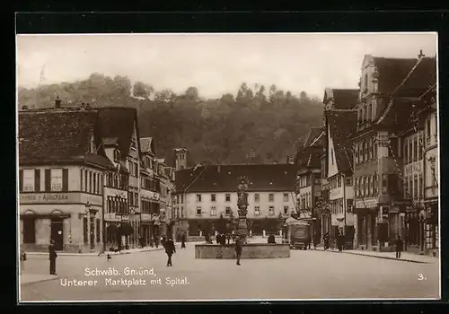 AK Schwäb. Gmünd, Unterer Marktplatz mit Spital