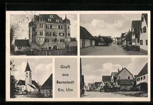 AK Bernstadt, Kirche, Gebäudeansicht, Ortspartie