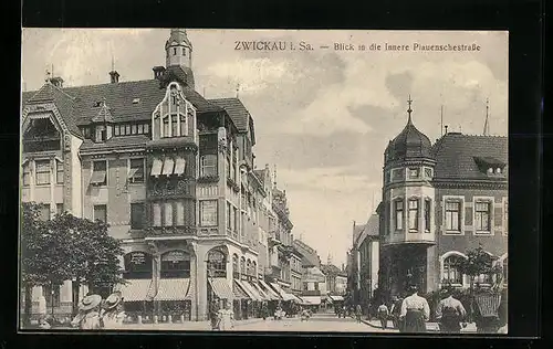 AK Zwickau i. Sa., Blick in die Innere Plauenschestrasse