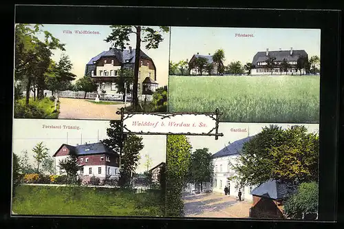 AK Walddorf b. Werdau, Villa Waldfrieden, Försterei, Gasthof