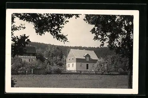 AK Pössneck, Häuseransicht im Grünen