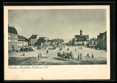 Künstler-AK Dresden-Neustadt, Neustädter Markt um 1754