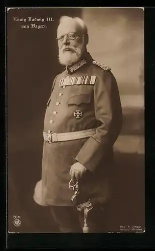 AK König Ludwig III. von Bayern in Uniform mit Ordensspange und EK