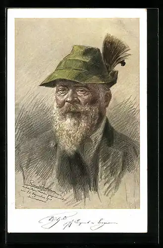 Künstler-AK Prinzregent Luitpold mit Hut und Gamsbart