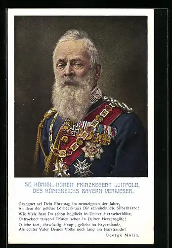 Künstler-AK SKH Prinzregent Luitpold des Königreichs Bayer Verweser in Galauniform