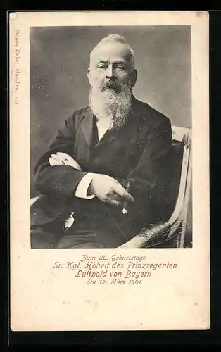 AK Zum 80. Geburtstag Se. Kgl. Hoheit Prinzregent Luitpold mit Zigarre, 12. März 1901