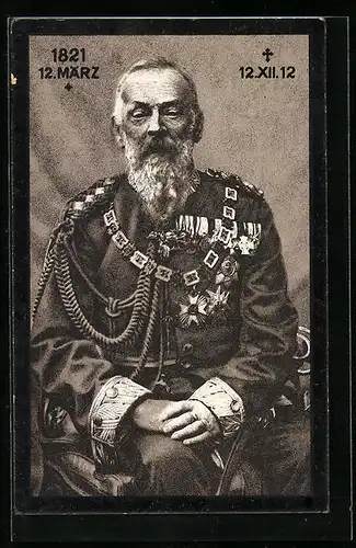 AK Prinzregent Luitpold in Galauniform mit Ordensspange und Schützenschnur