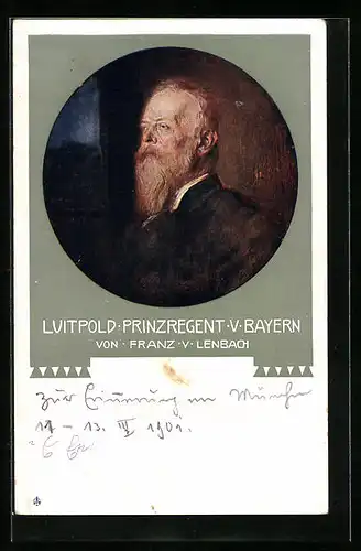 Künstler-AK Prinzregent Luitpold auf einem Bild von Franz v. Lenbach
