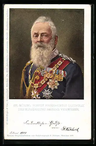 AK Prinzregent Luitpold in Uniform mit Ordensspange und Epauletten
