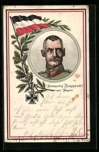 AK Kronprinz Rupprecht von Bayern in Uniform, Fahne