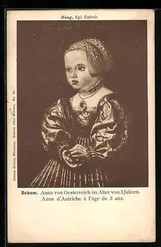 Künstler-AK Haag, Königliche Galerie, Anna von Österreich im Alter von 3 Jahren