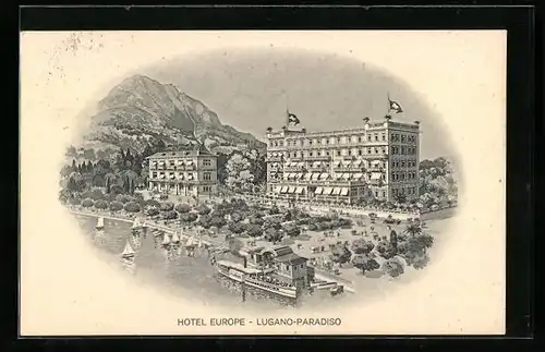 Künstler-AK Lugano-Paradiso, Hotel Europe