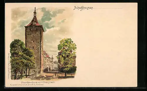 Lithographie Schaffhausen, Oberthorthurm mit Oberstadt
