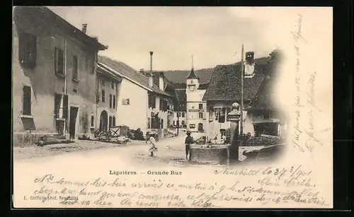 AK Lignières, Grande Rue, La Fontaine