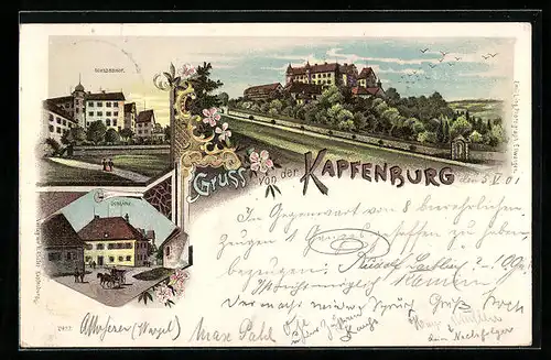 Lithographie Lauchheim, Blick zur Kapfenburg, Ansicht der Domäne