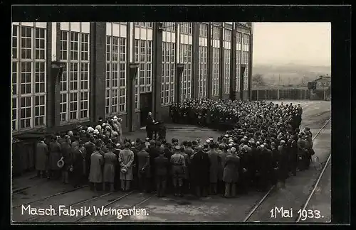AK Weingarten, Masch. Fabrik am 1. Mai 1933
