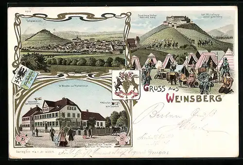 Lithographie Weinsberg, Totalansicht, Gasthof zur Traube