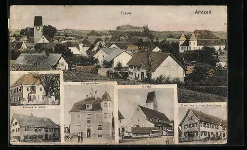 AK Amtzell, Totalansicht, Parrhof, Kirche, Postgebäude, Gasthaus z. Adler