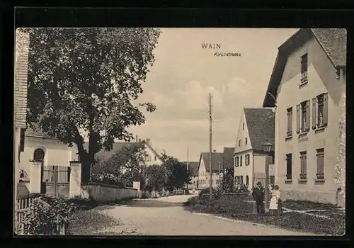 AK Wain, Kirchstrasse mit Rathaus