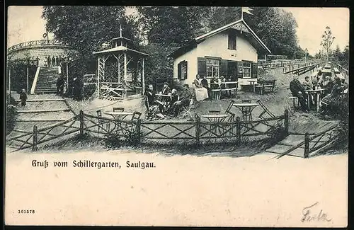 AK Saulgau, Schillergarten mit Terrasse