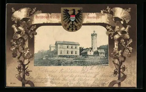 AK Heilbronn a. N., Wartberg mit Turm, Wappen, Passepartout