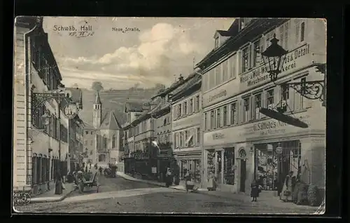 AK Schwäb. Hall, Neue Strasse mit Geschäften