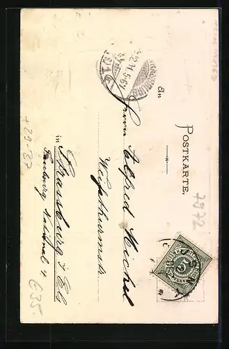 Passepartout-Lithographie Isny, Teilansicht mit Kirche, Wappen