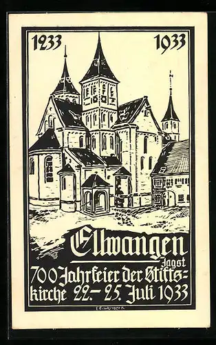 Künstler-AK Ellwangen, 700 Jahrfeier der Stiftskirche 1933