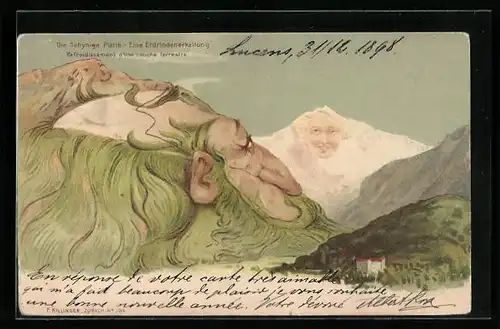 Lithographie Killinger Nr. 104: Die Schynige Platte, Eine Erdrindenerkaltung, Berg mit Gesicht / Berggesichter