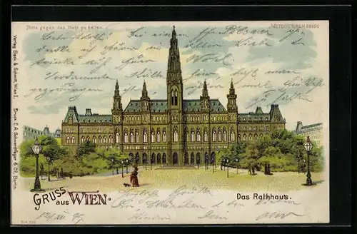 Lithographie Wien, Das Rathaus, Halt gegen das Licht