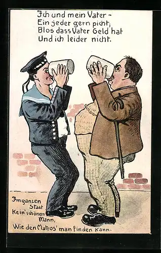 Künstler-AK Ich und mein Vater ..., Matrose gönnt sich einen Schluck