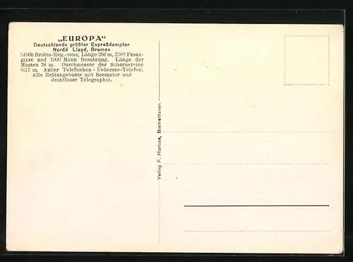 AK Passagierschiff Europa des Nordd. Lloyd